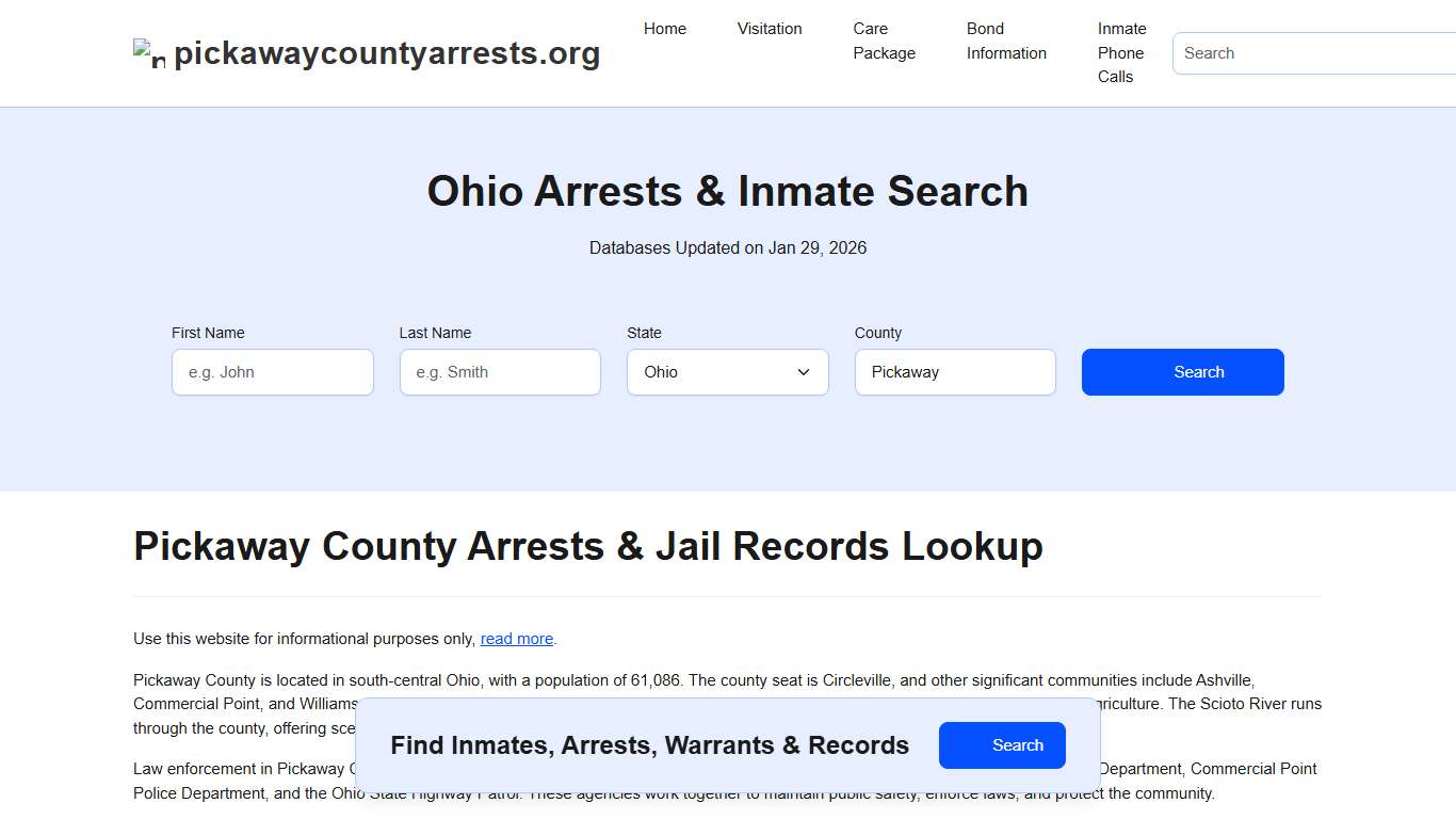Pickaway County, OH Arrests, Warrants, Police Records Search